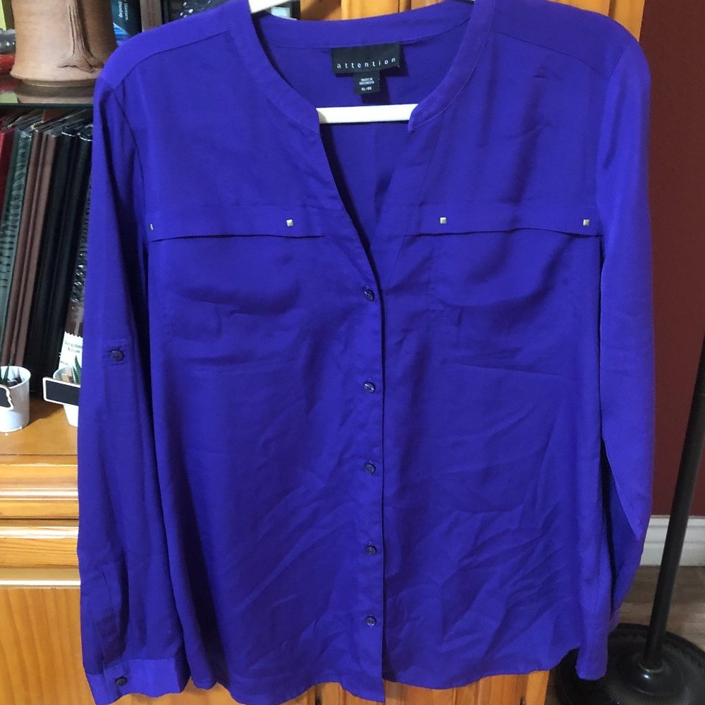 Attention Extra-Large Indigo Button Up Blouse